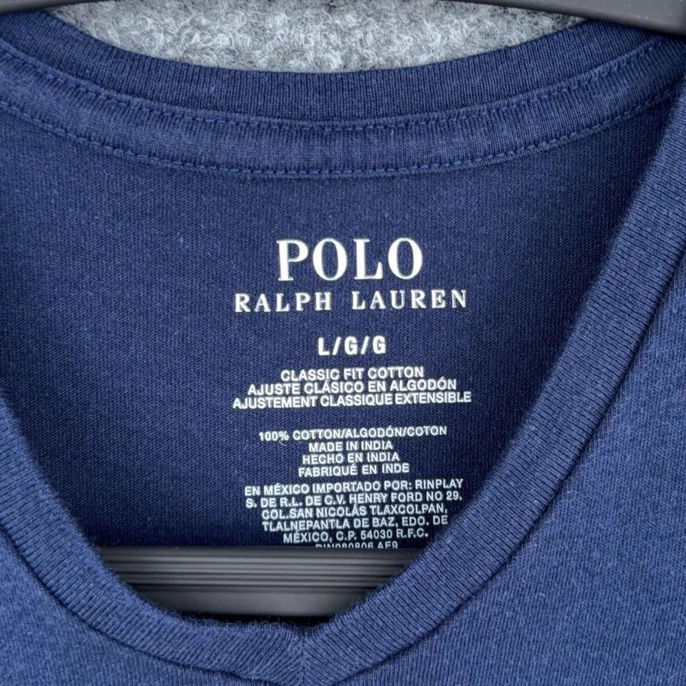 Polo Ralph Lauren V-Neck T-Shirt Kids Large Cotton Navy Blue